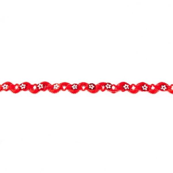 Zackenlitze 10mm Breit mit Pailetten/Blumenpailetten Rot